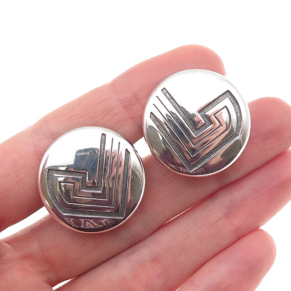 Old Pawn Sterling Silver Vintage Southwestern Native Symbol Screw Back Earrings